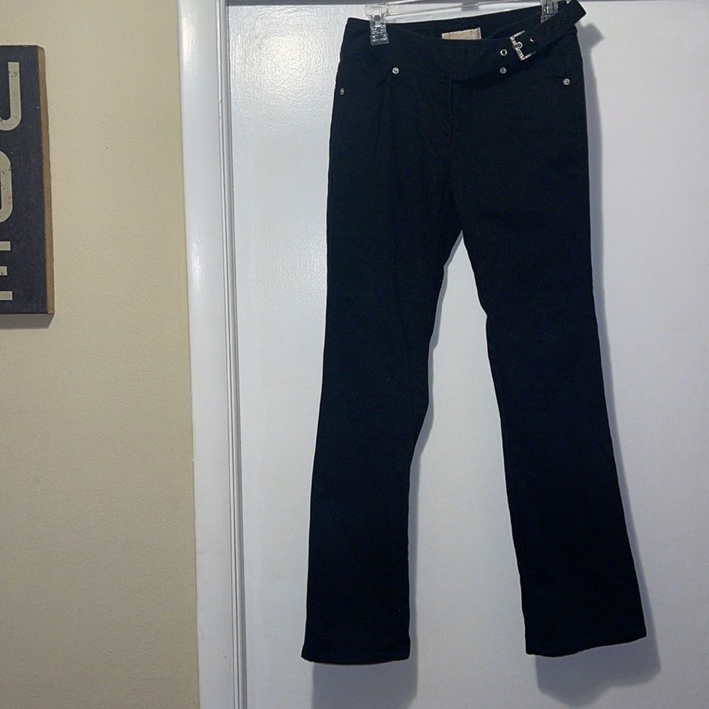 Black Women's Jeans with Side Buckle Detail